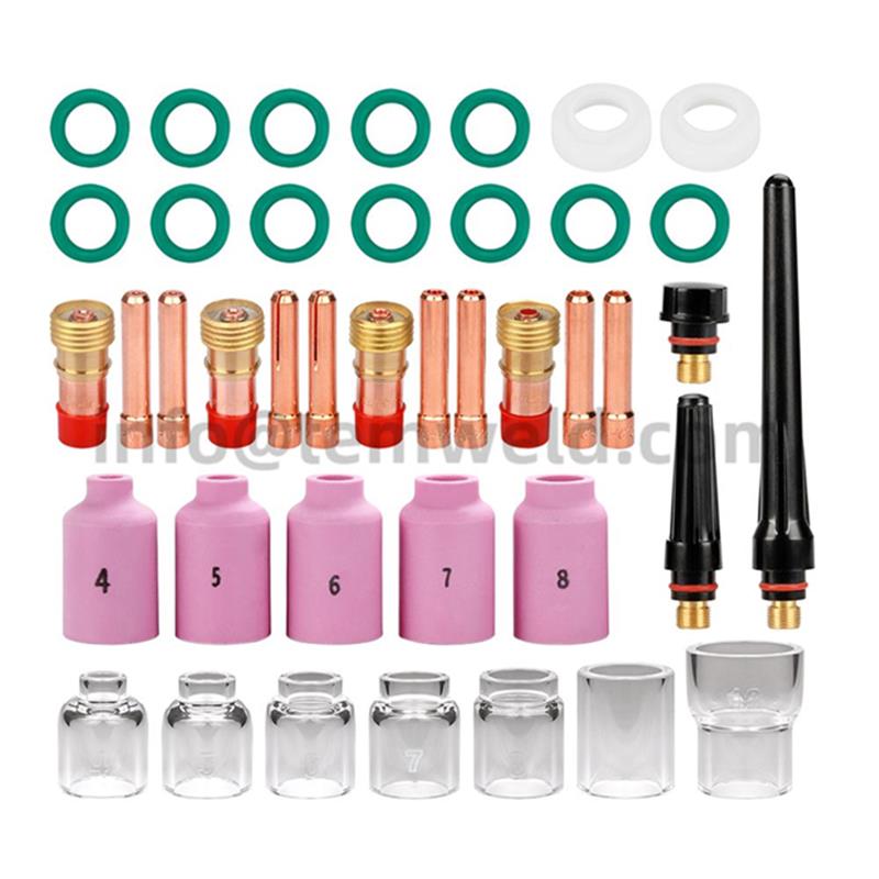 41Pcs TIG Welding Torch Nozzle Ring Cover Gas Lens Glass Ceramic Cup Kit