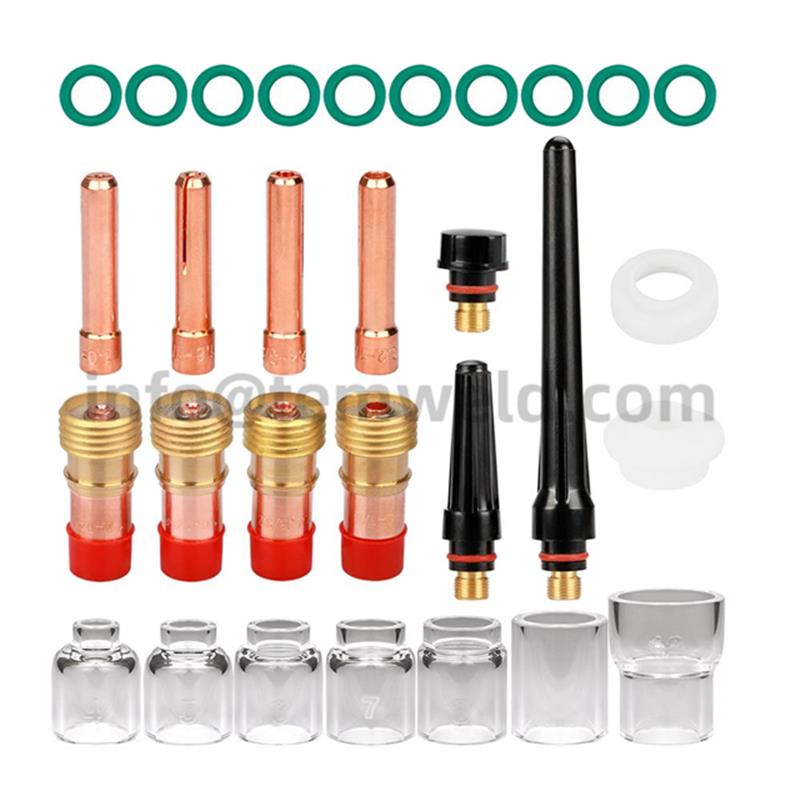 30Pcs TIG Welding Torch Accessories Stubby Gas Lens 4#~12# Pyrex Glass Cup Kit 